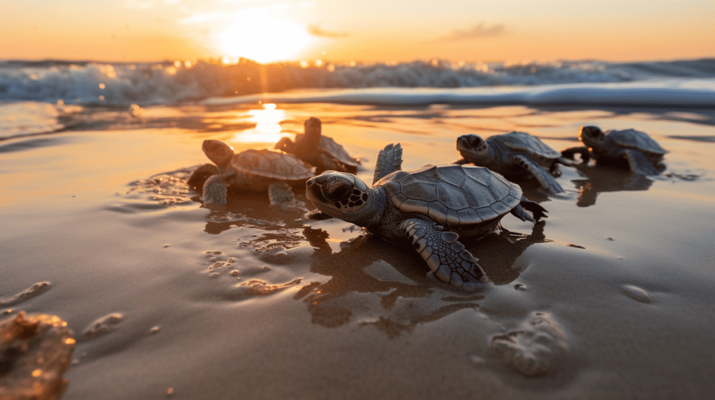 Health with turtles on the beach