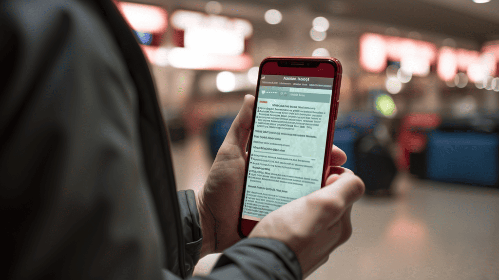 Download airline apps for convenience. man using his cellphone