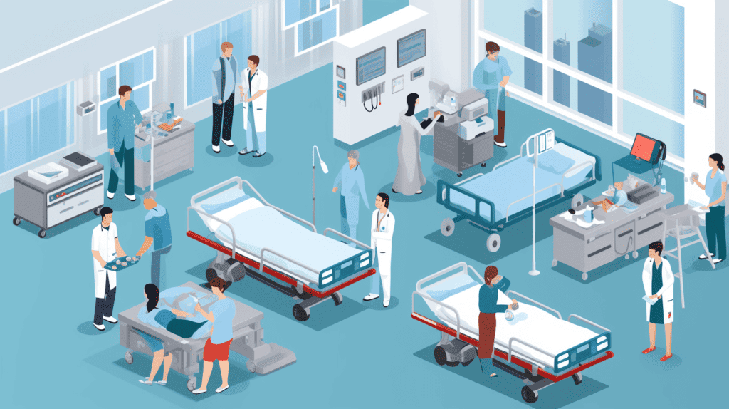 Purchase travel insurance, Vector image of hospital room