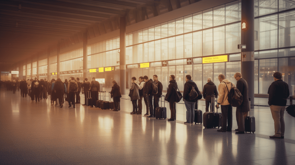 Waiting at the airport to board the plane