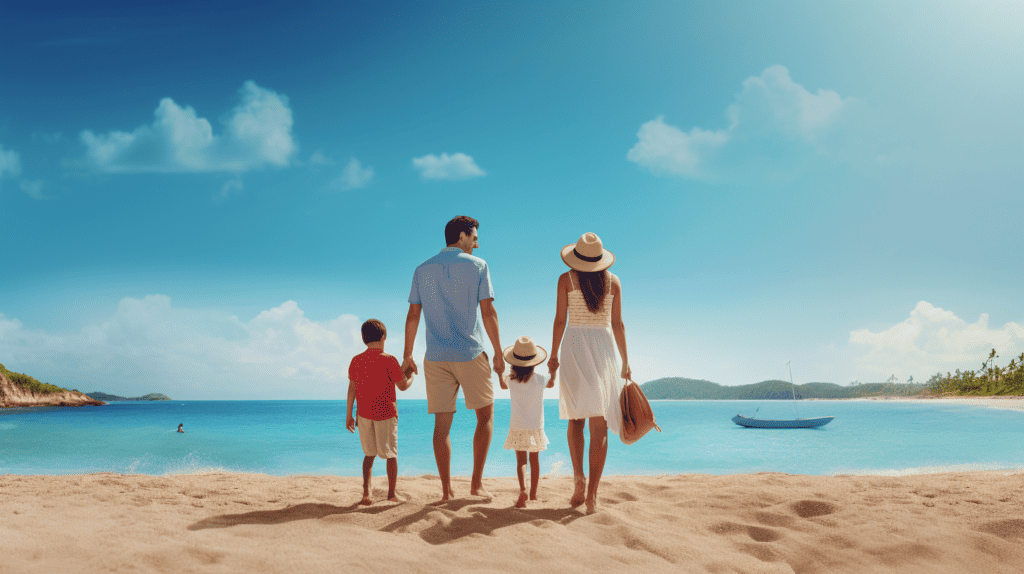 Dressing appropriately, family at the beach