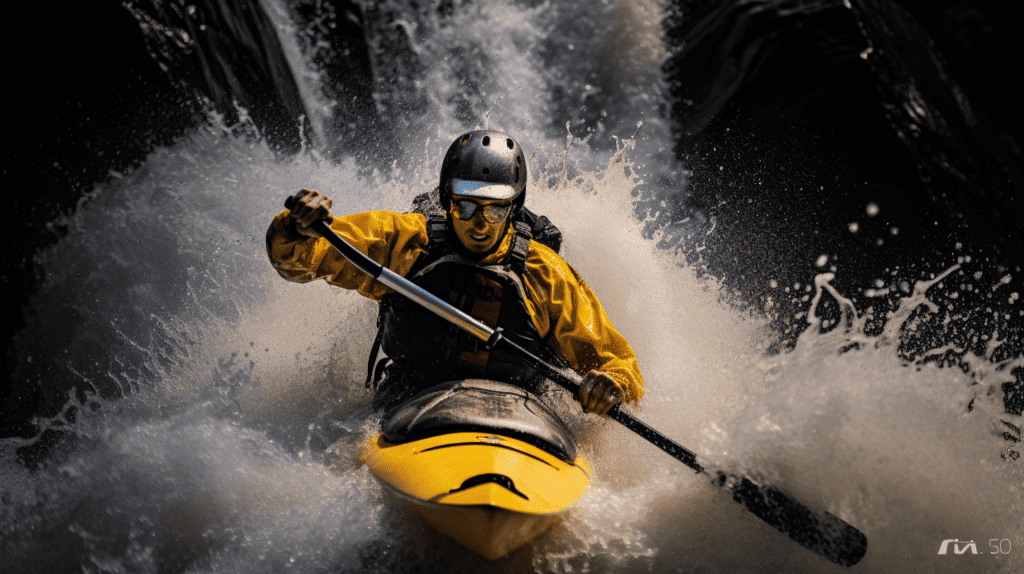Man going down rapids in a river